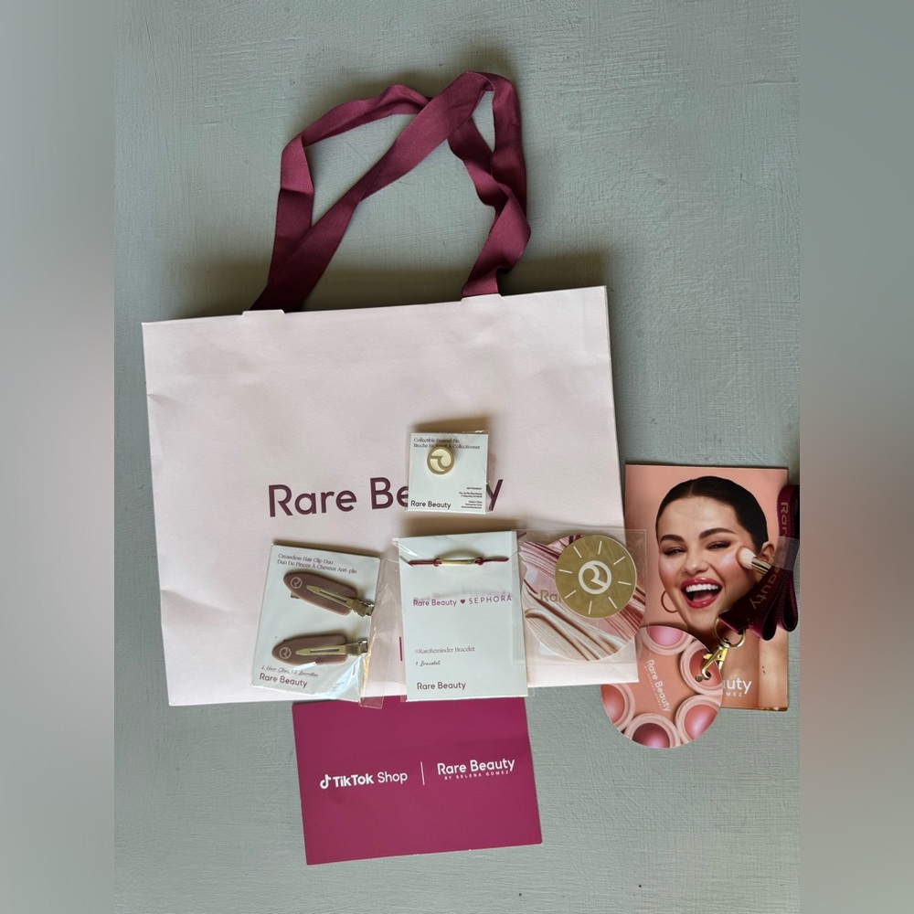 NWT Rare Beauty x Tik Tok Shop Tote Gift Bag Hair Clips Bracelet Lanyard